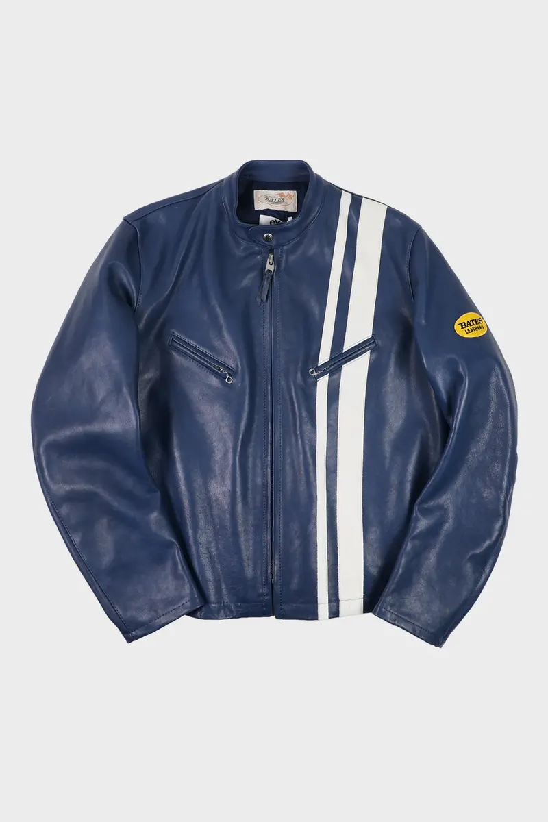 Blue Oiled Leather Racing-Style Jacket 1
