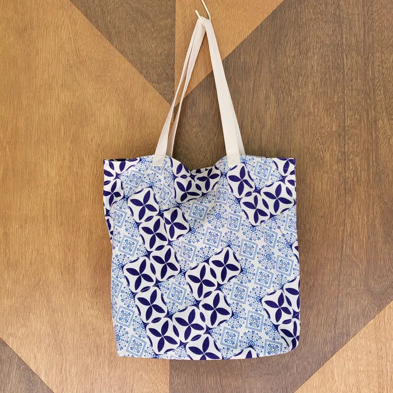 Blue Peranakan Tile Pattern Tote Bag 1