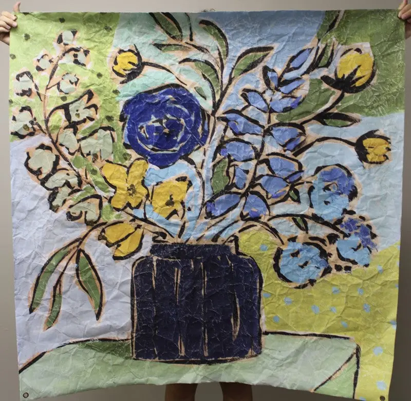 Blue & Yellow Floral Paper Art Print – Botanical-Inspired Wall Decor 1