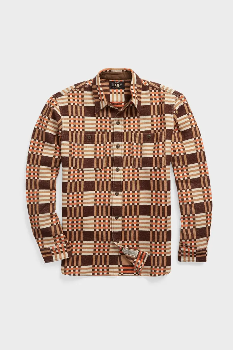 Brown-And-Multi Cotton Jacquard Workshirt 1