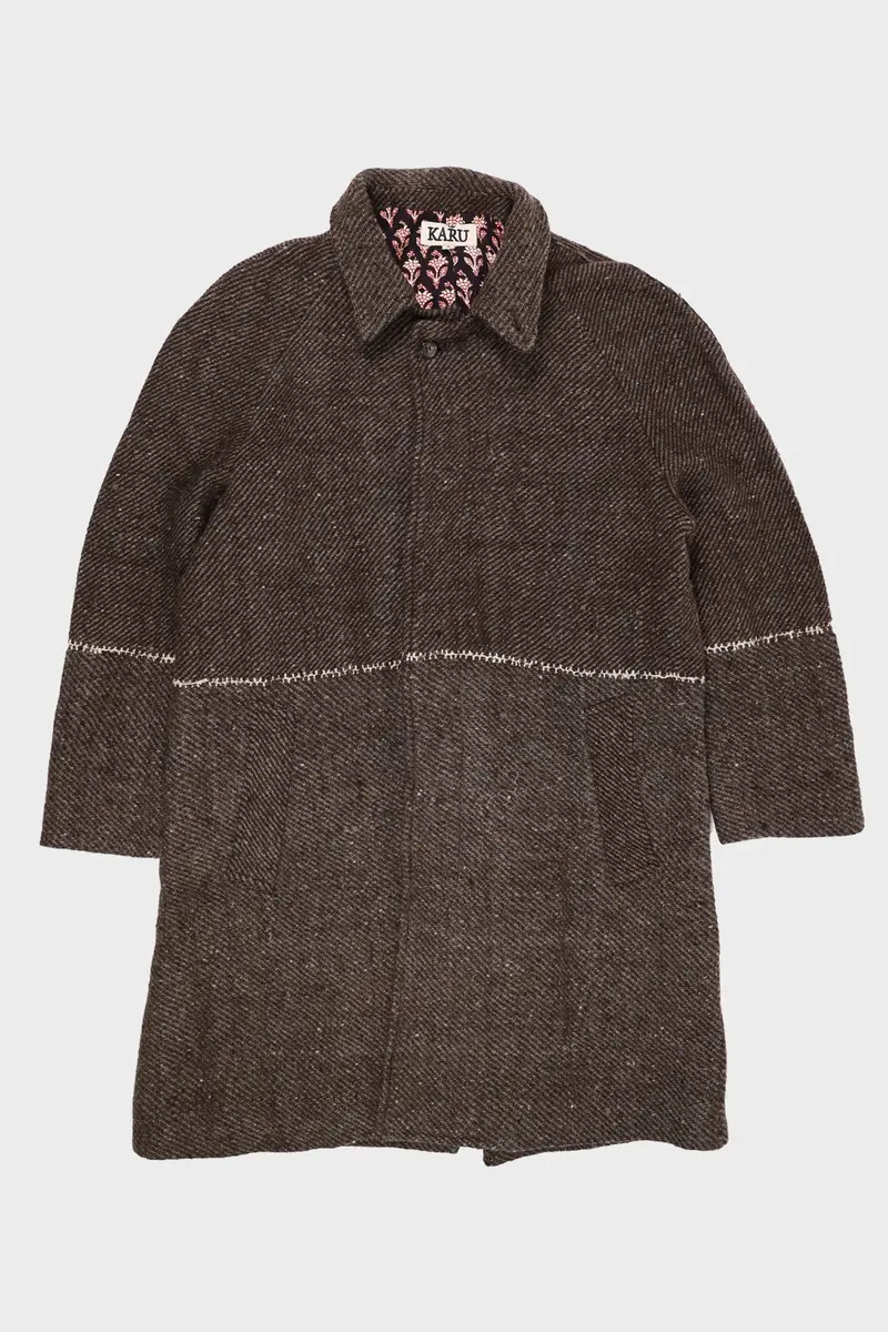 Brown-And-White Hand-Embroidered Raglan Overcoat 1