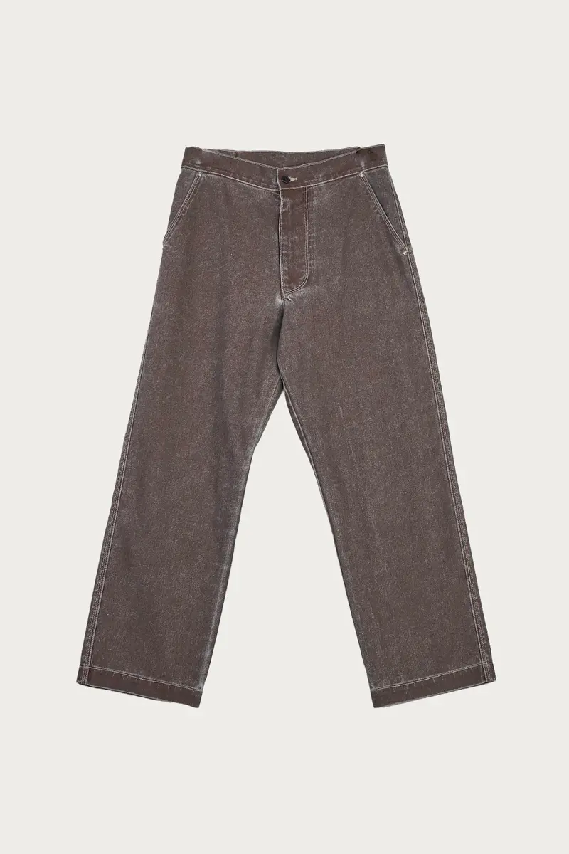 Brown Coated Denim Straight-Cut Jeans 1