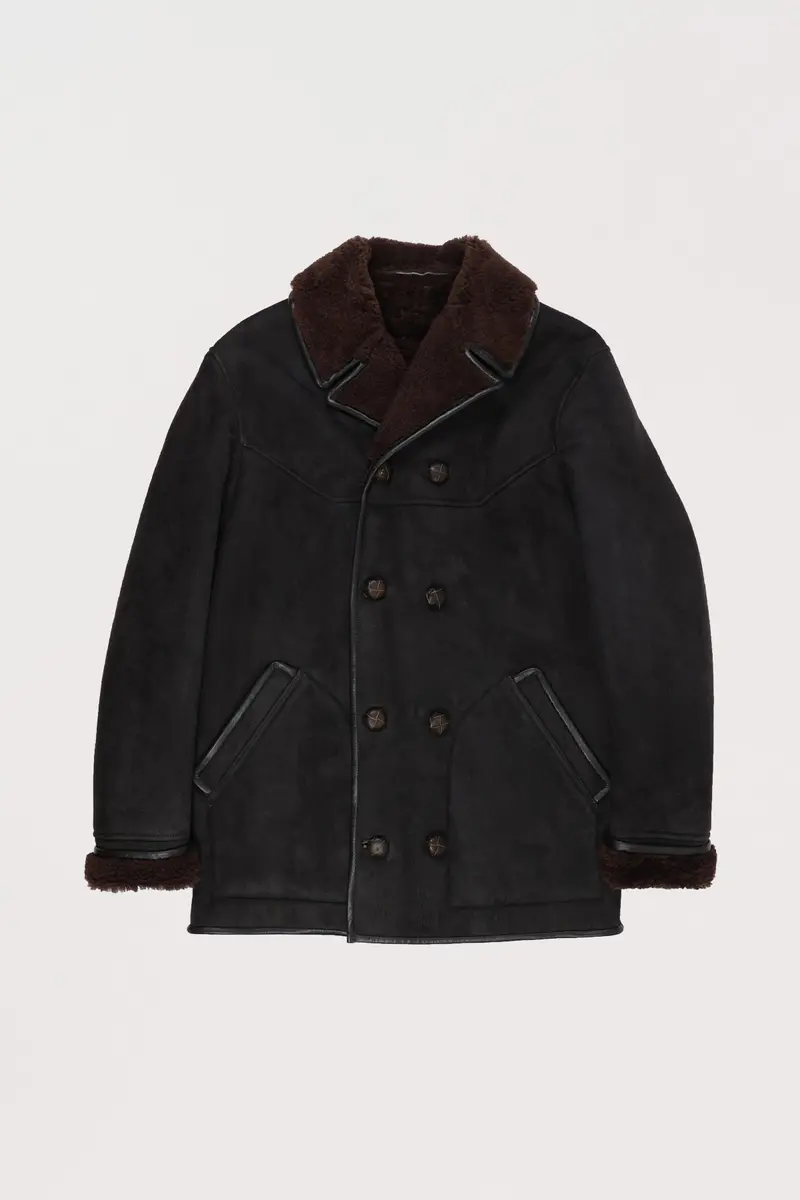 Brown Double-Breasted Shearling Jacket 1