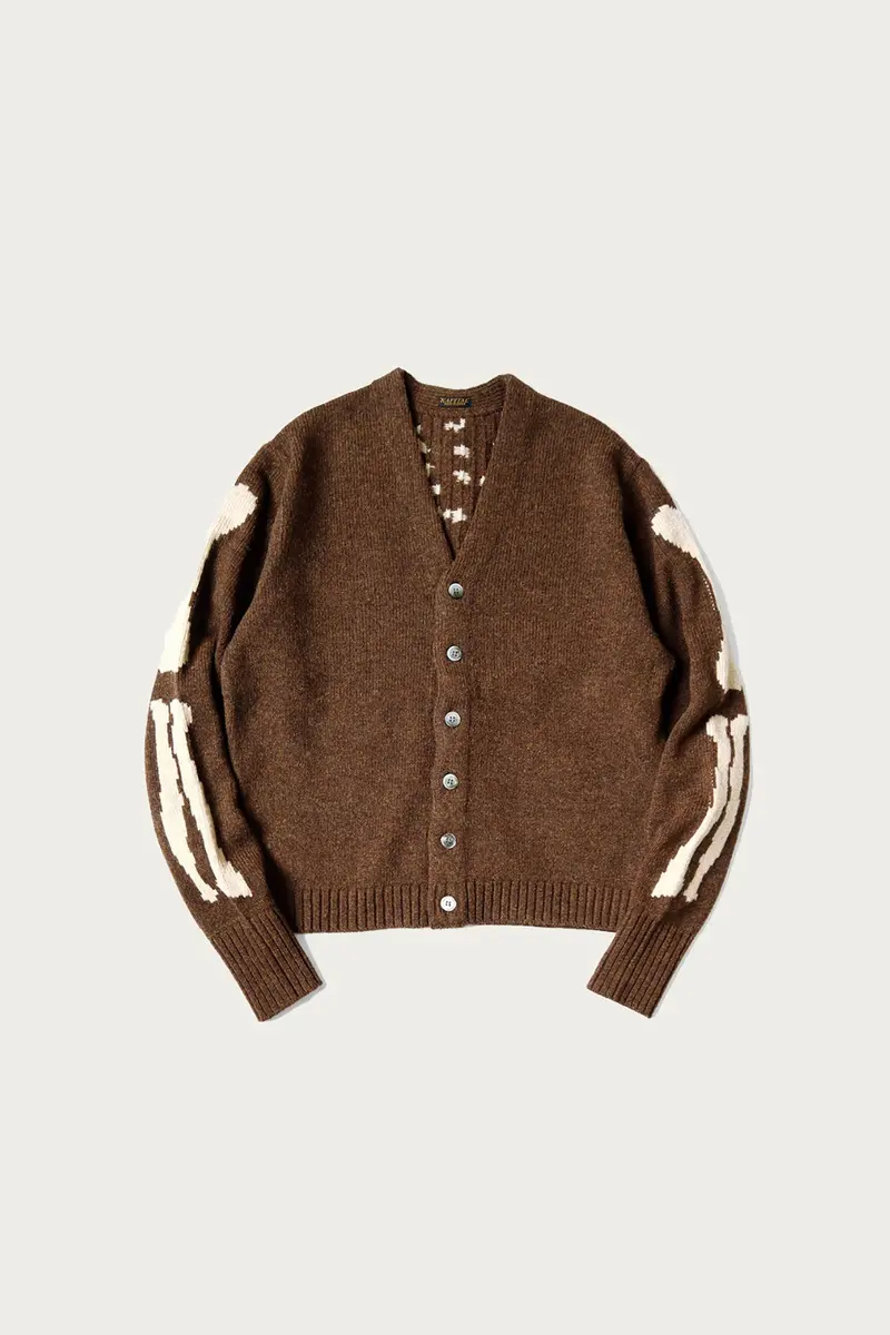 Brown Short Wool Cardigan With 5G Knit Texture 1