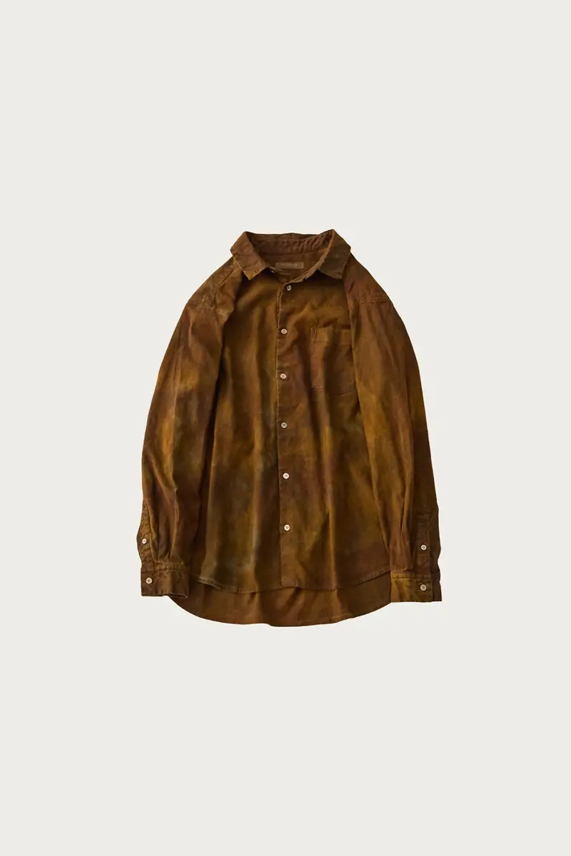 Brushed Uneven-Dye Regular Collar Shirt – Natural Brown Tone 1