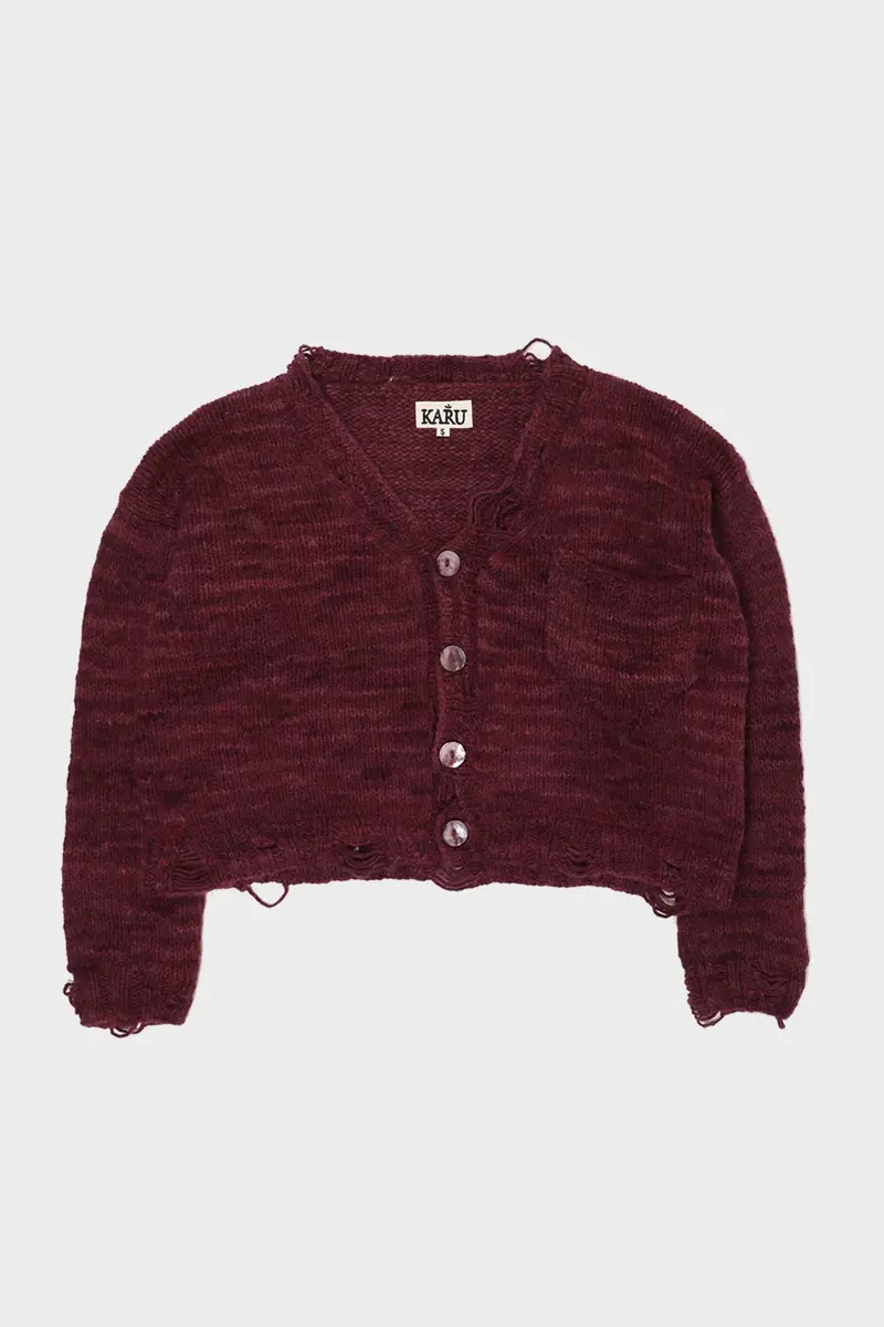 Burgundy Hand-Brushed Knit Cardigan 1