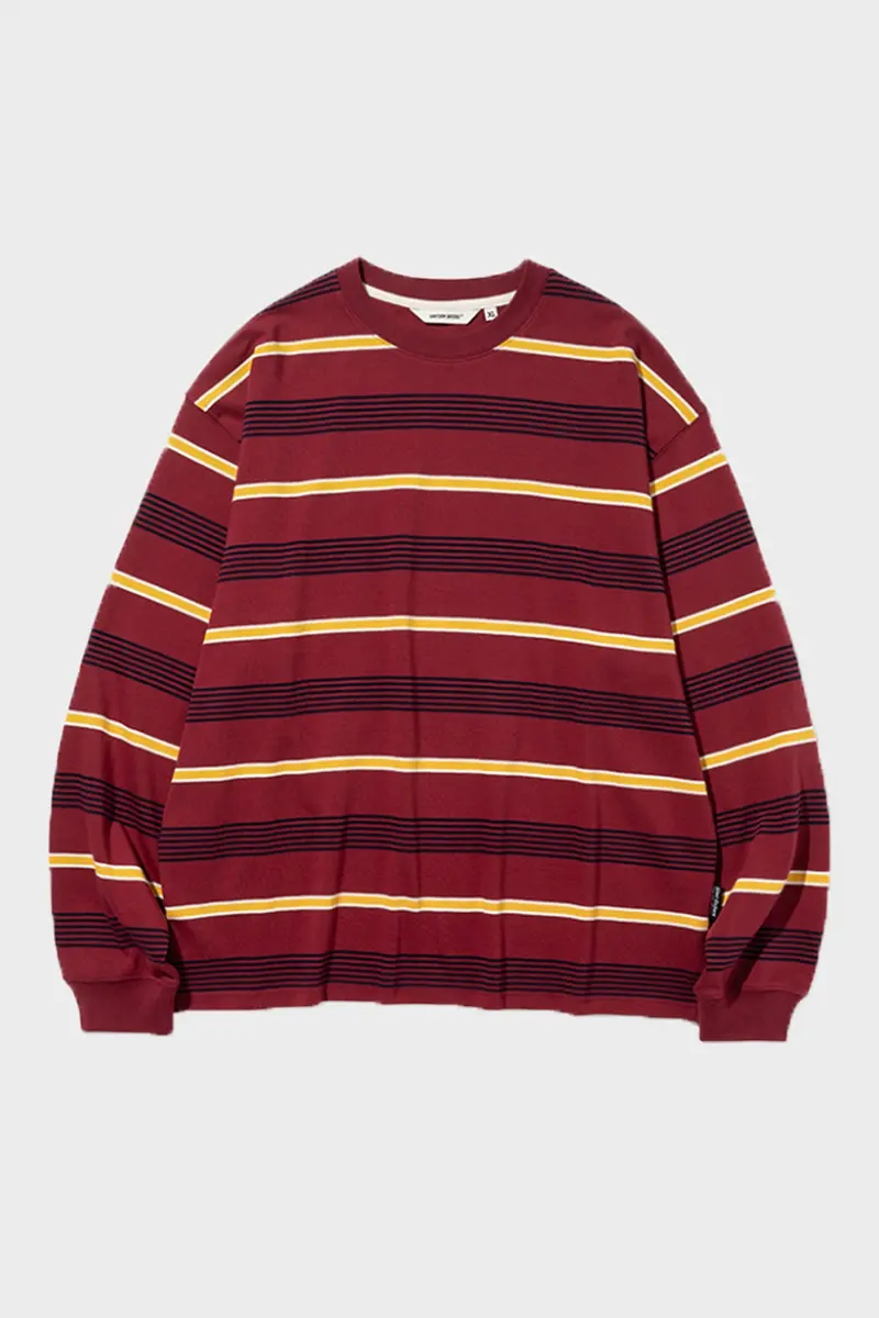 Burgundy Retro Long-Sleeve Stripe Top 1