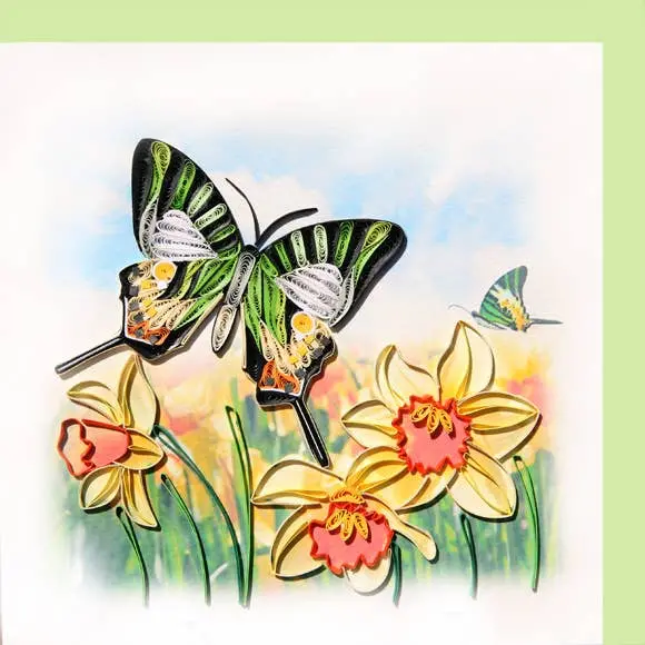 Butterfly And Daffodil Quilled Design Card 1