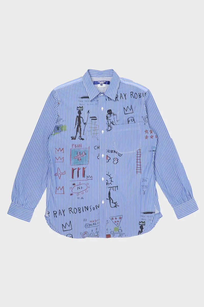 Camouflage-Print Blue Striped Shirt 1