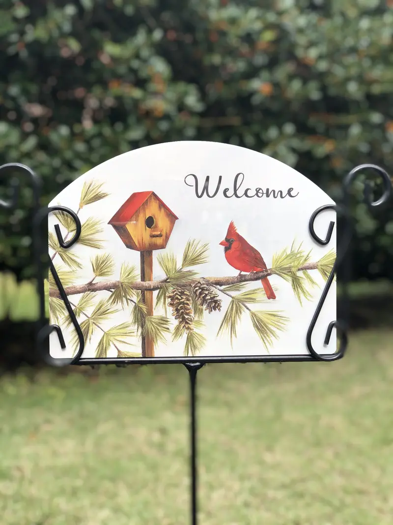 Cardinal With Pinecones Garden Welcome Sign 1