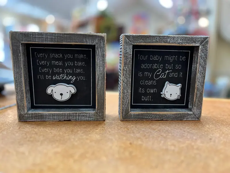 Cat And Snack Themed 5X5 Inch Reversible Decor Sign 1