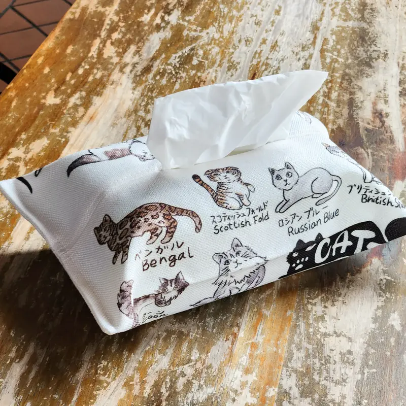 Cat Breed Illustration Fabric Tissue Box Cover 1