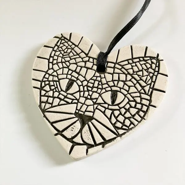 Cat Face Pressed Pottery Holiday Ornament 1