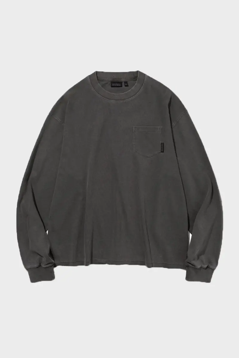Charcoal Pigment-Dyed Long-Sleeve Pocket Top 1