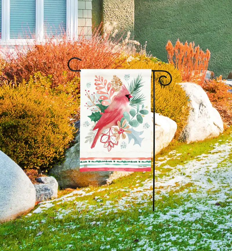 Christmas Cardinal Spray Garden Flag 1