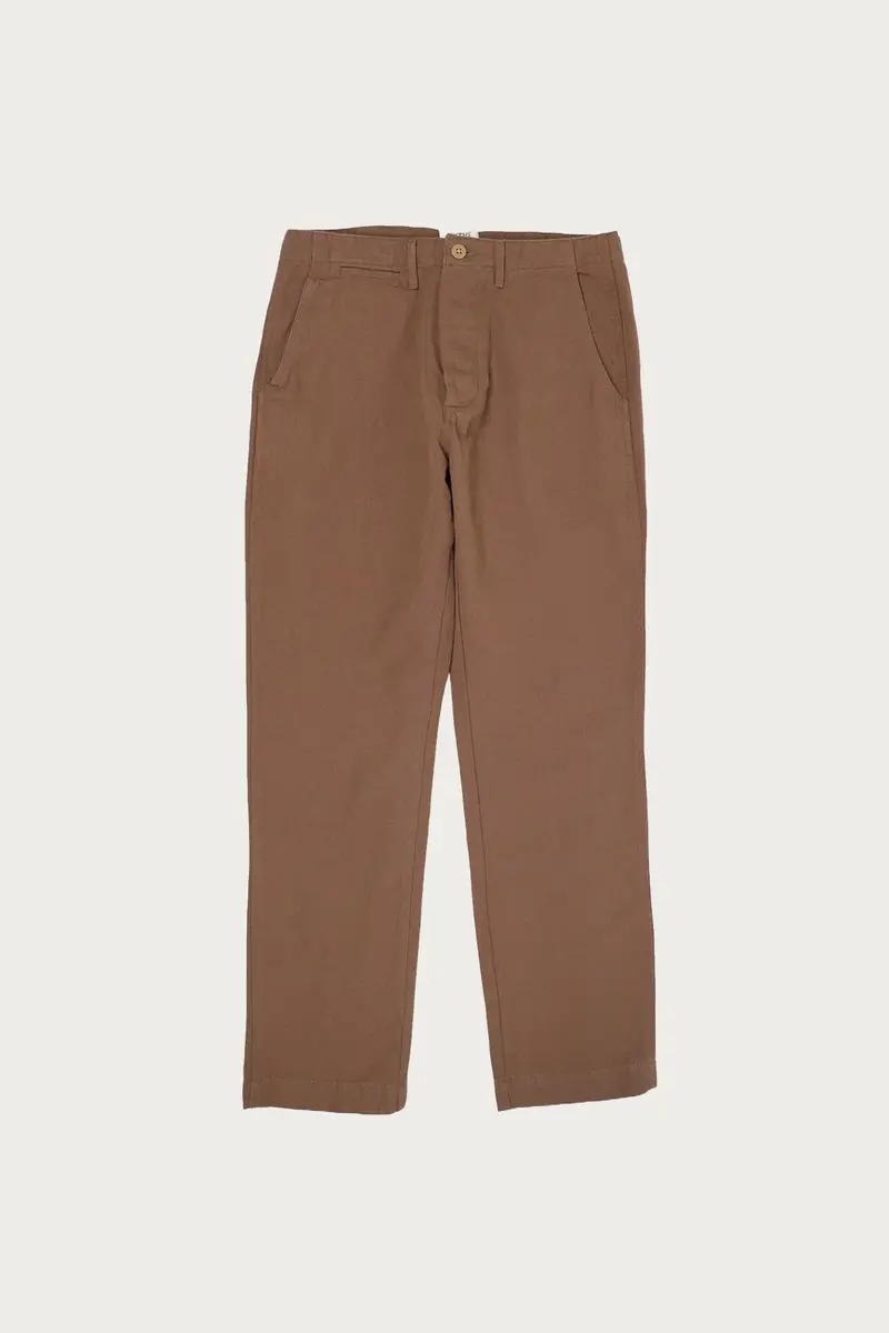 Churro Brown Flat-Front Cotton-Linen Chinos 1