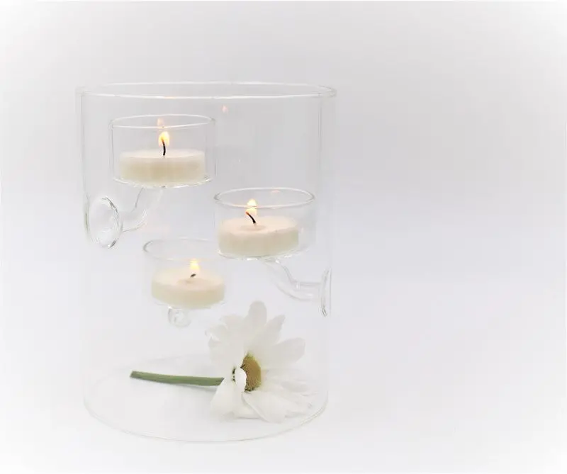 Clear Glass Cylinder Holder For Three Tealights 1