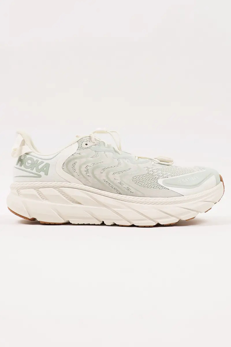 Clifton Ls X Satisfy Running Tee – Celadon Tint & Whisper White 1
