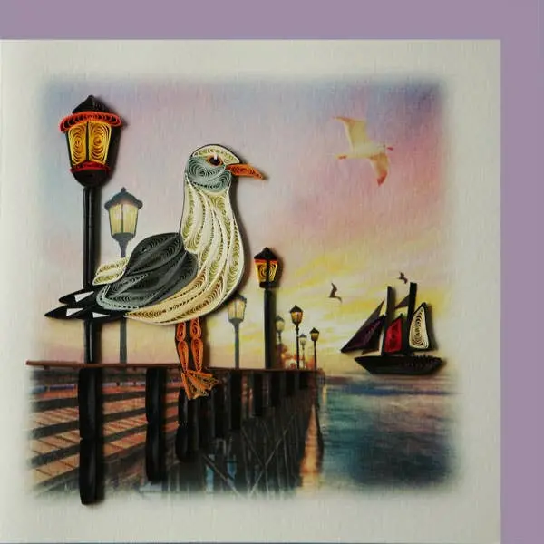Coastal Seagull And Harbor Quilling Card 1