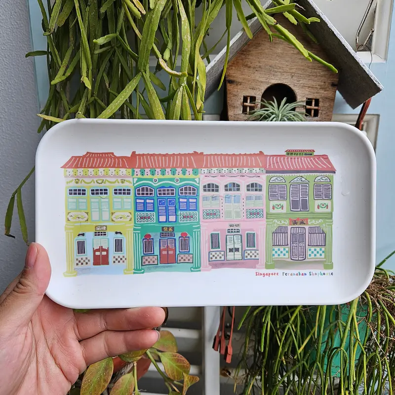 Colorful Shophouse Bamboo Tray – Decorative Serving Or Display Piece 1