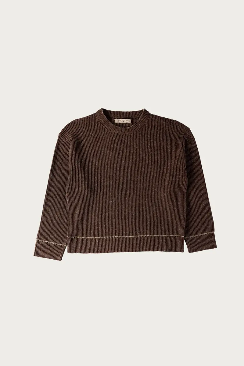 Contrast-Trim Crewneck Sweater – Brown Mix 1