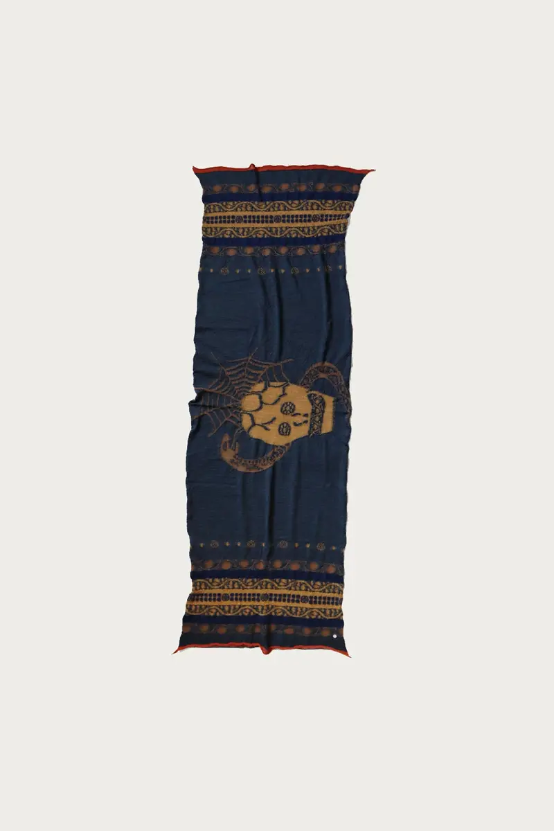 Coptic Skull Fulling Wool Scarf – Navy Blue 1
