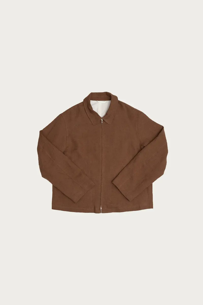 Corsica Brown Site Jacket In Heavyweight Belgian Linen 1