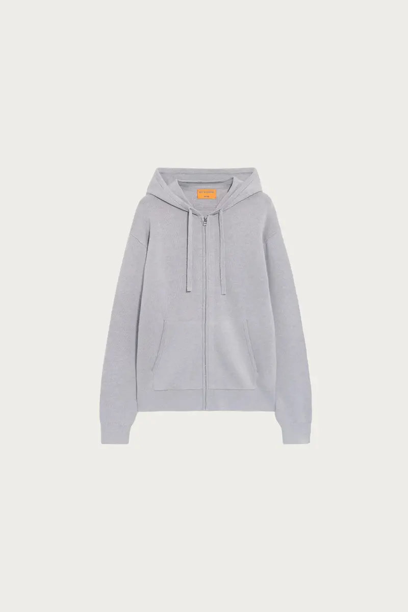 Cotton-Cashmere Zip-Up Hoodie In Stone Grey 1