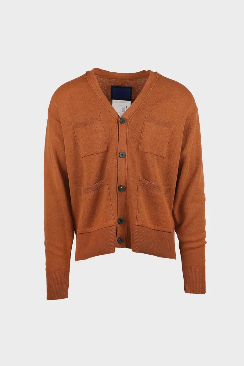 Cotton-Nylon V-Neck Cardigan – Camel 1