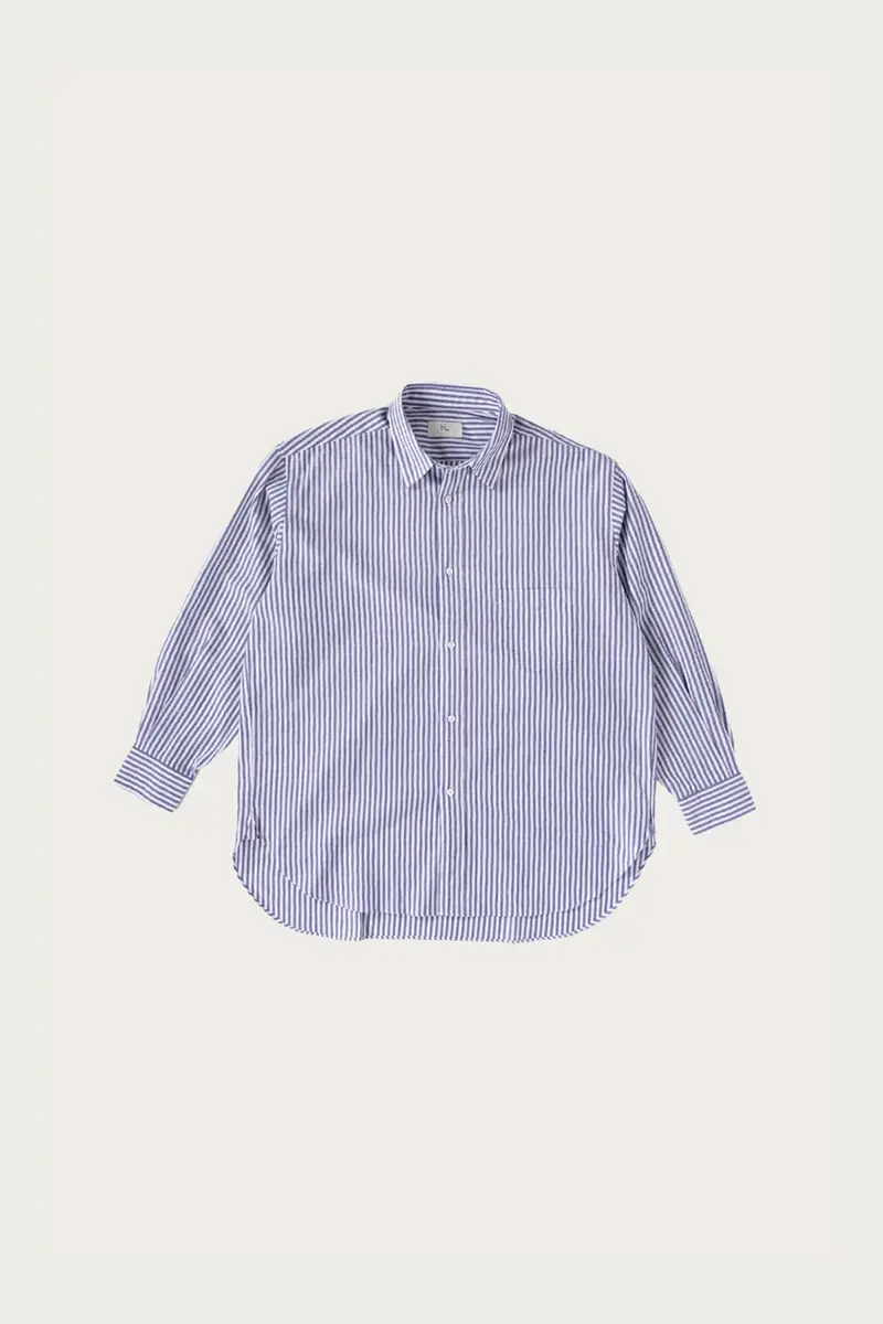 Cotton Oxford Shirt – Sax Stripe Regular Collar Design 1