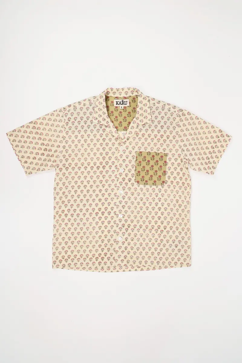 Cream Floral-Motif Camp Shirt 1