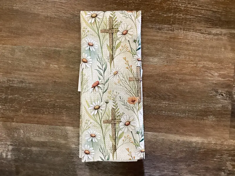 Cross Motif With Wildflowers Eco Dishtowel 1
