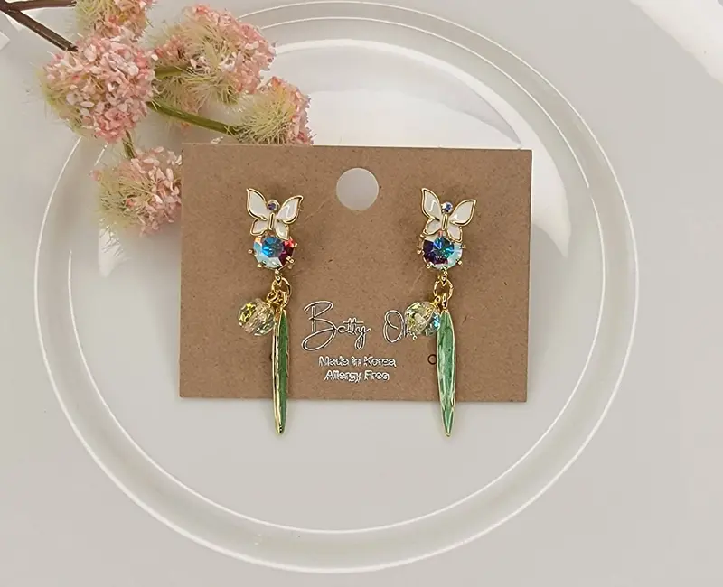 Crystal Butterfly Dangle Earrings 1