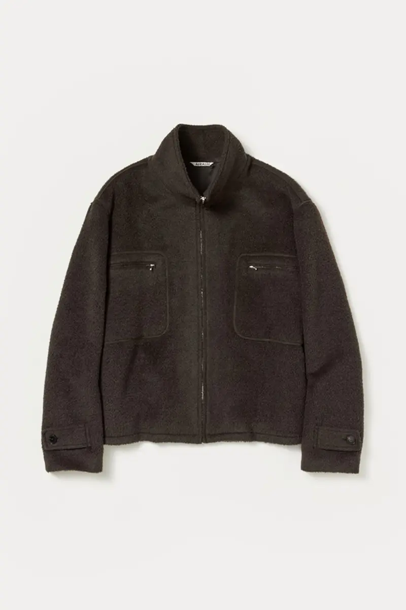 Dark Brown Brushed Suri Alpaca Mohair Zip-Up Blouson 1