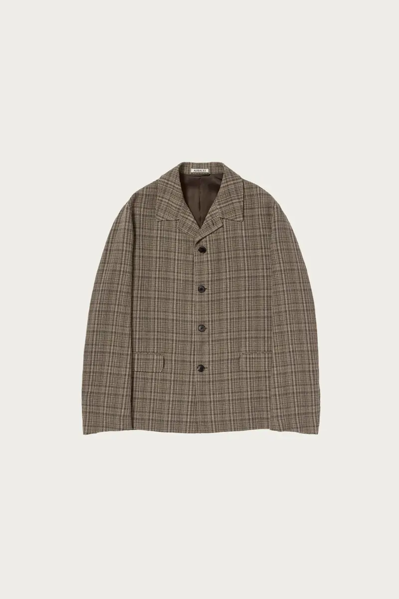 Dark Brown Check Silk-Linen Nep Jacket 1