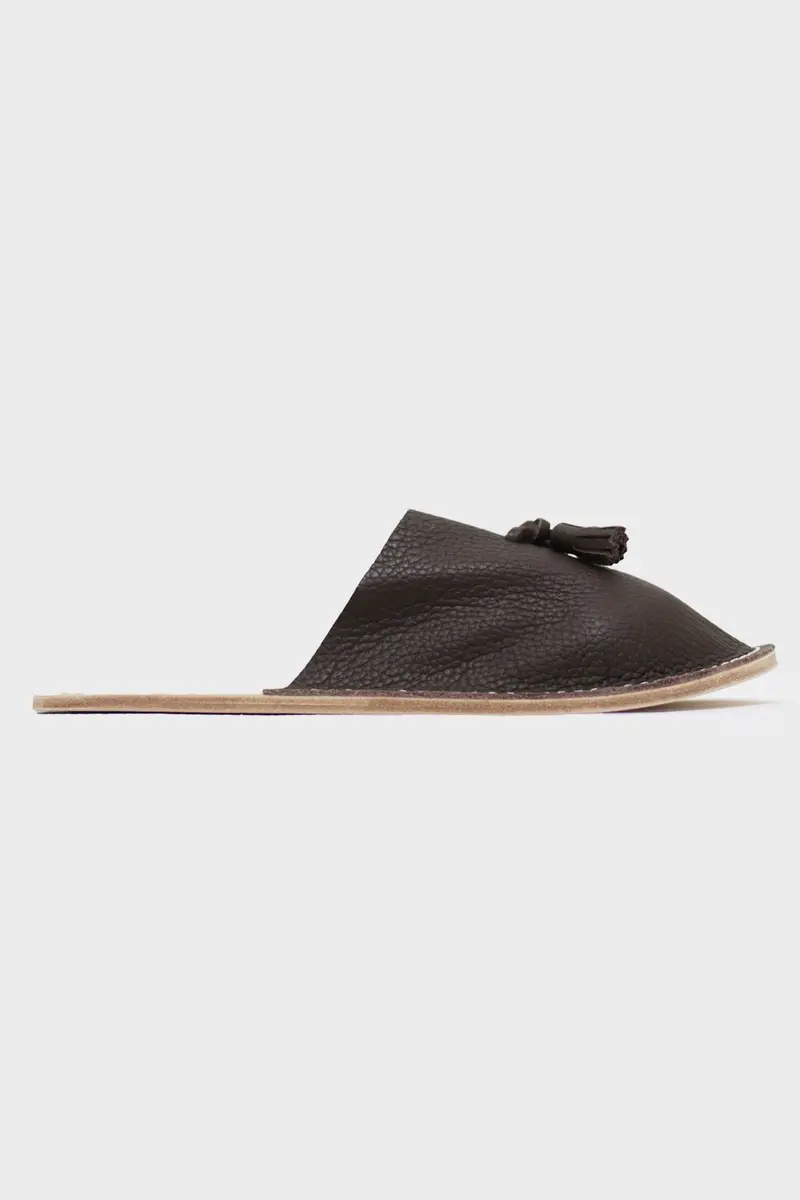 Dark Brown Leather Slippers – Handcrafted Indoor Footwear 1