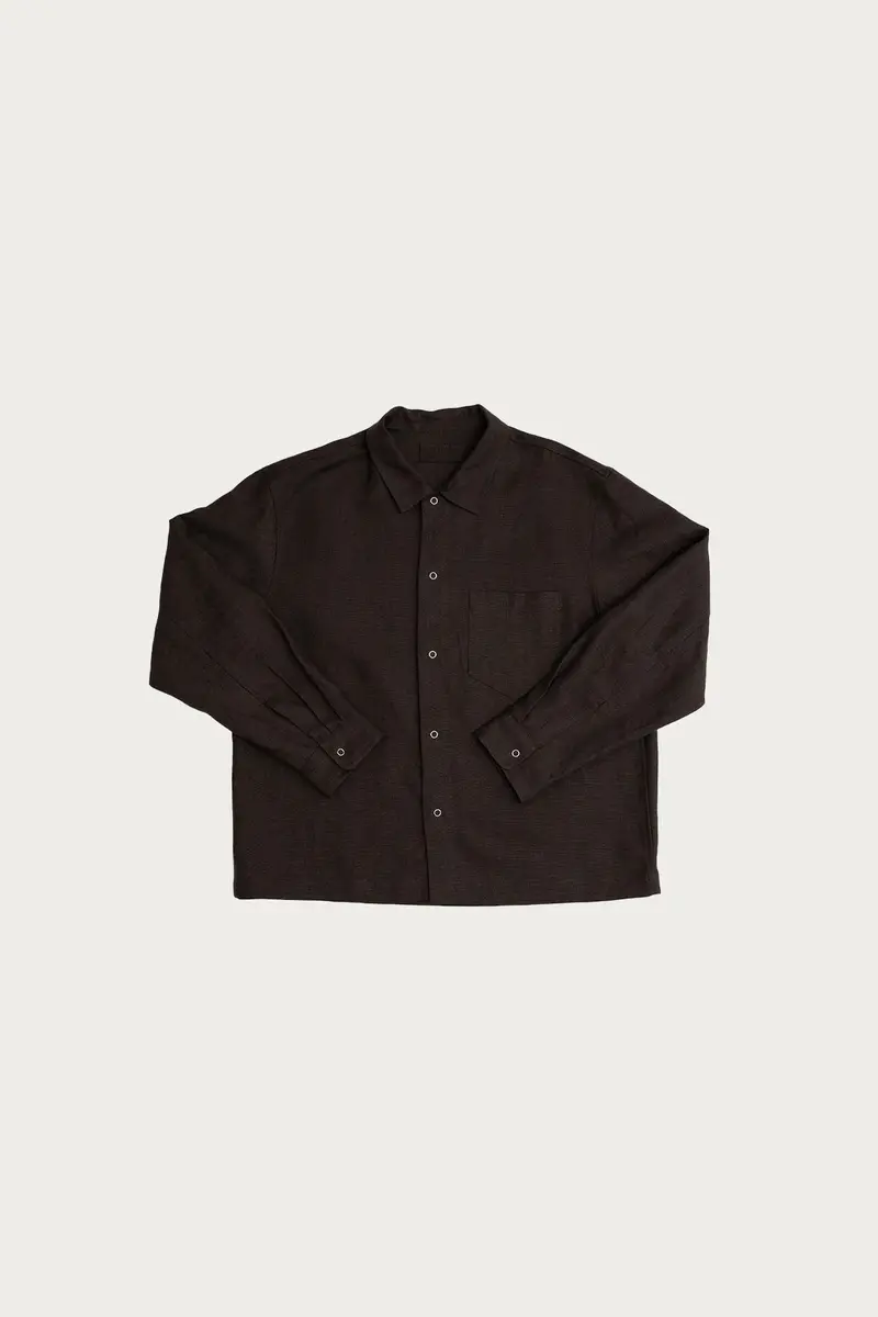 Dark Brown Workshop Shirt In Heavyweight Belgian Linen 1