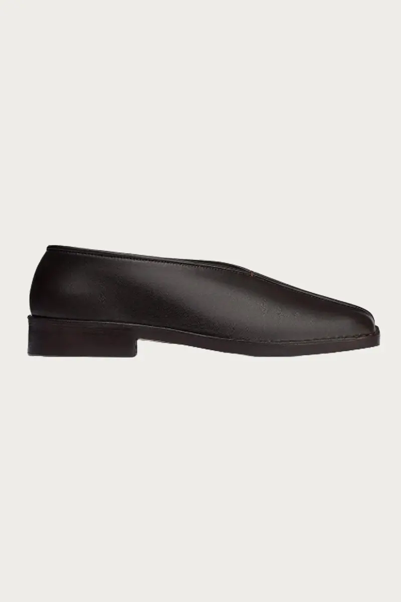 Dark Chocolate Flat-Piped Leather Slippers 1