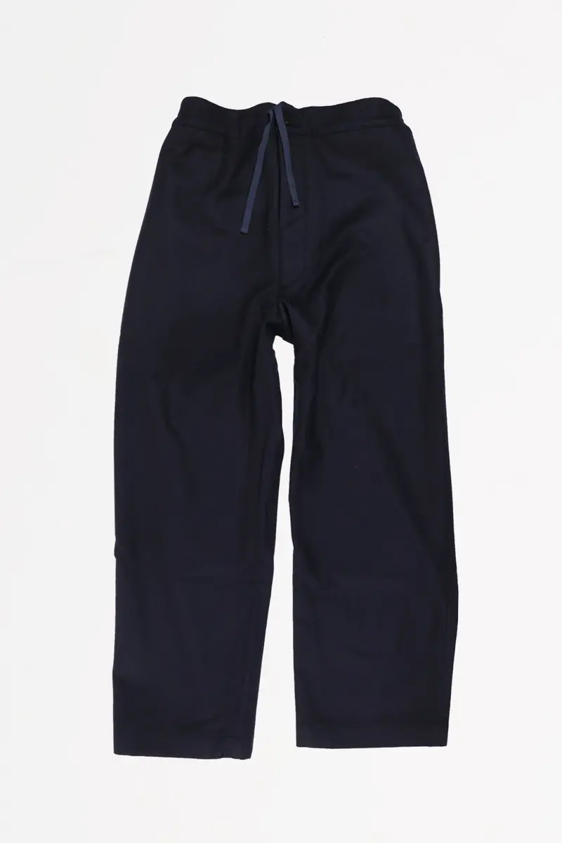 Dark Navy Wool Melton Tucked Pants 1