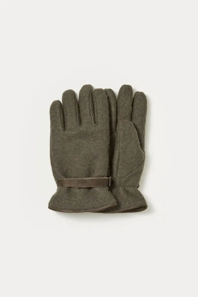 Dark Olive Brushed Alpaca Melton Gloves 1