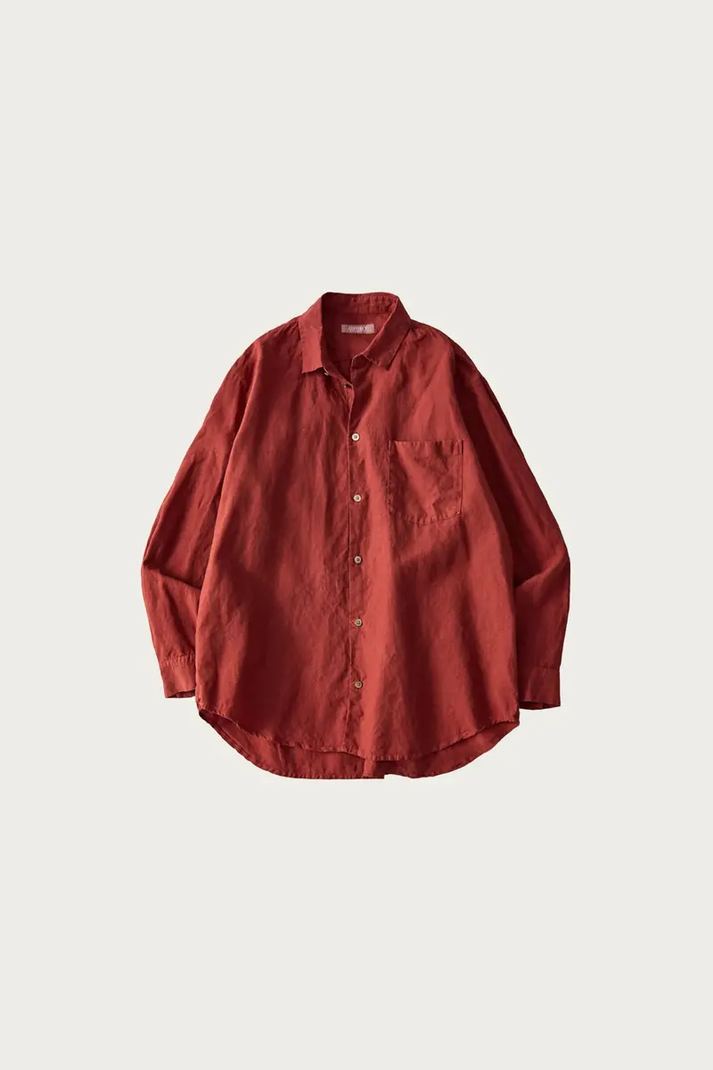Dark Red High-Count Linen Regular-Collar Shirt 1