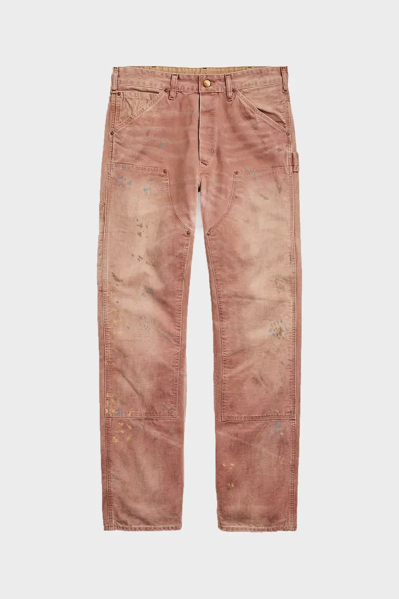 Distressed Faded Mauve Canvas Carpenter Pants 1