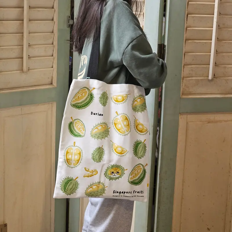 Durian-Print Sustainable Jute Tote Bag 1