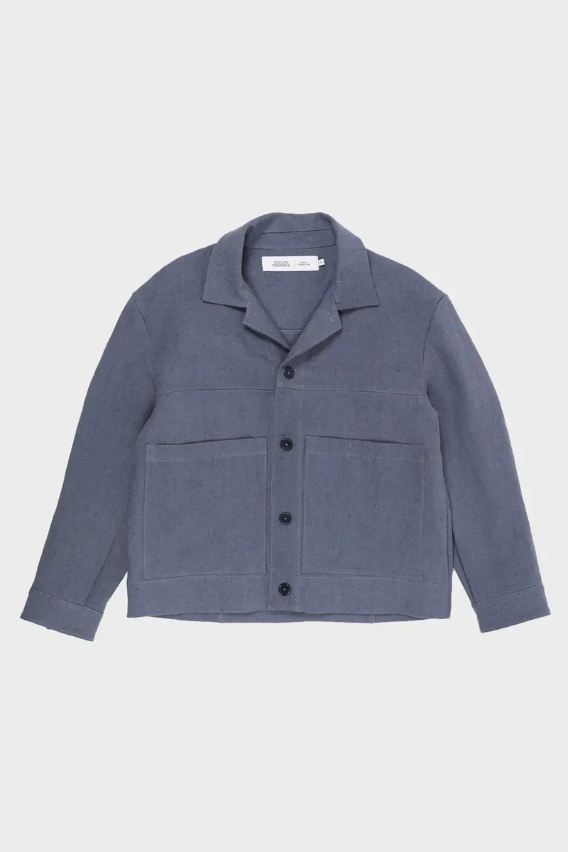 Dusty Blue Butcher Linen Cafe Jacket 1