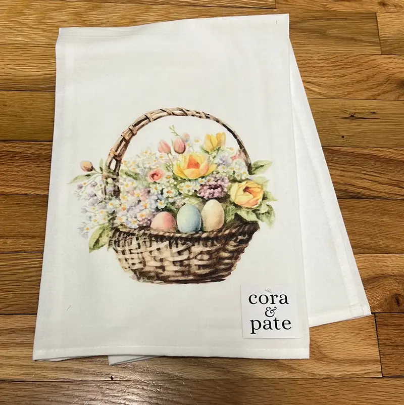 Easter Floral Basket Design Flour Sack Towel 1