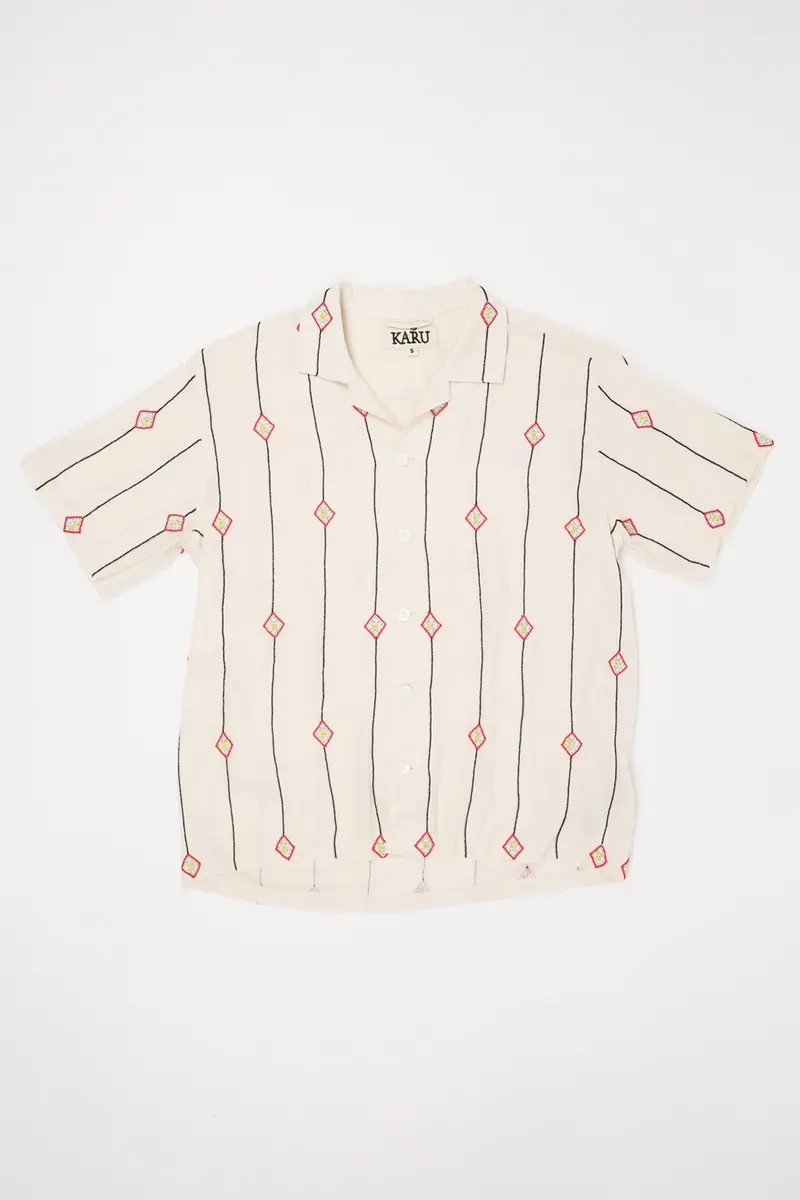 Ecru Beaded Camp-Style Shirt 1