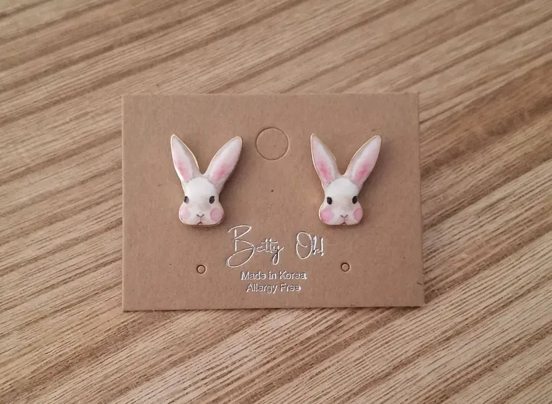 Epoxy-Coated Bunny Stud Earrings 1