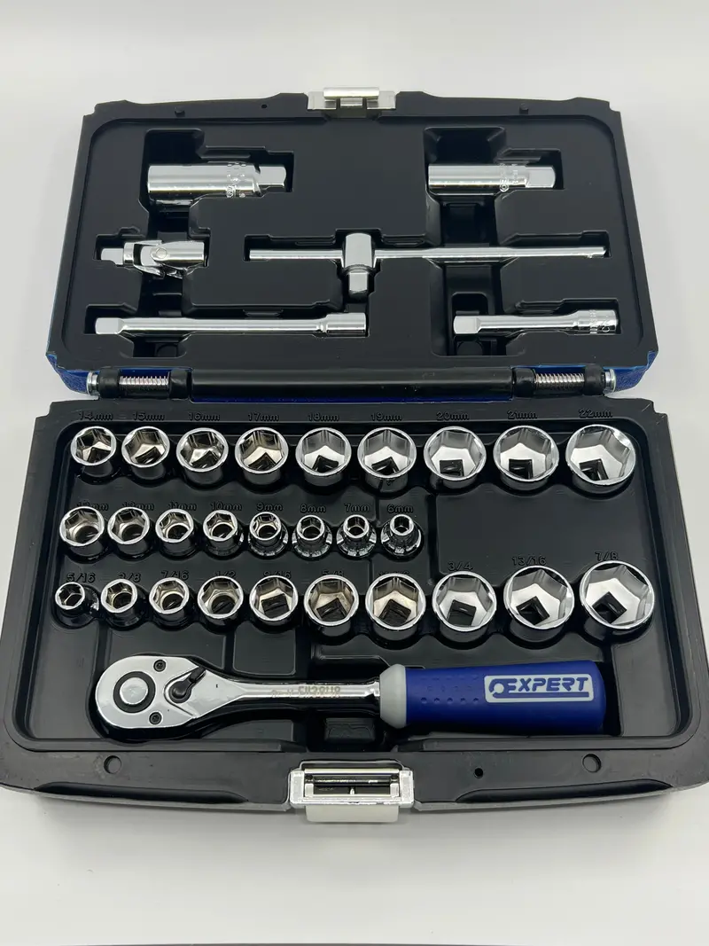 Expert By Facom E031811 Socket Set — 34-Piece Metric & Imperial, 3/8" Drive, 6-Point, Nos 1