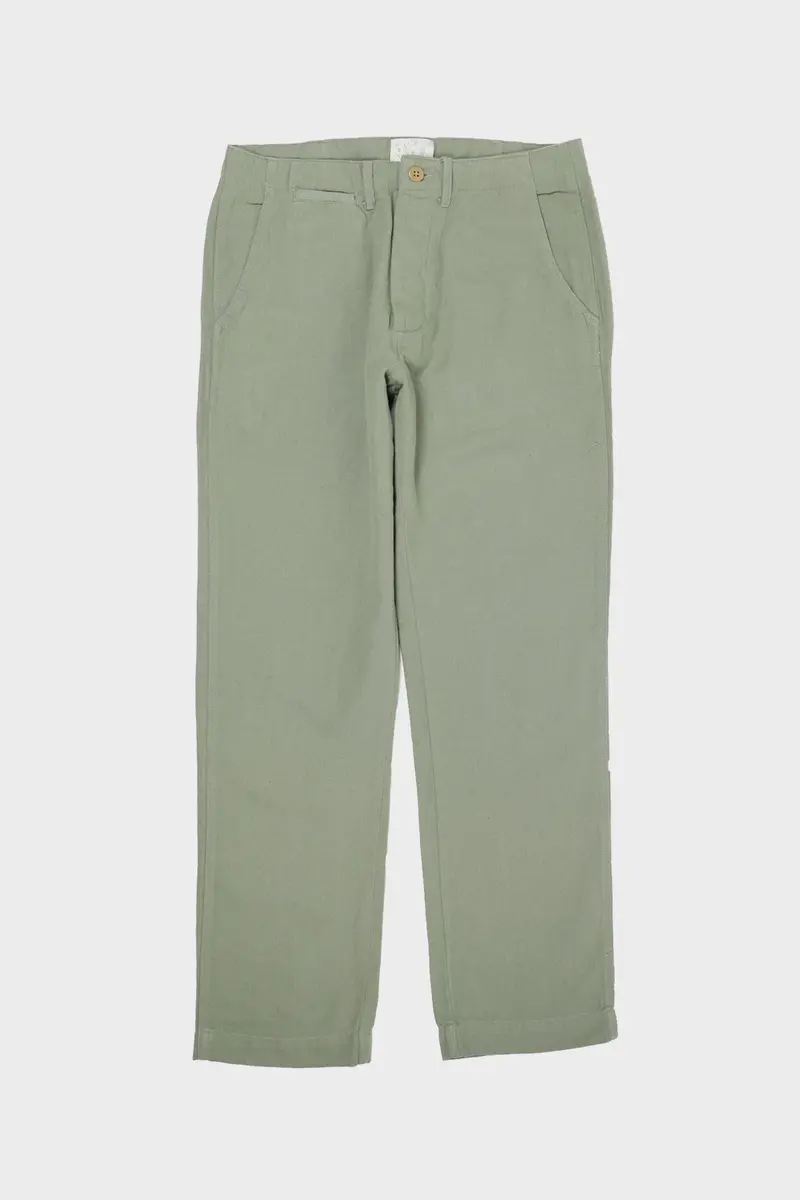 Faded Olive Cotton-Linen Flat-Front Chinos 1