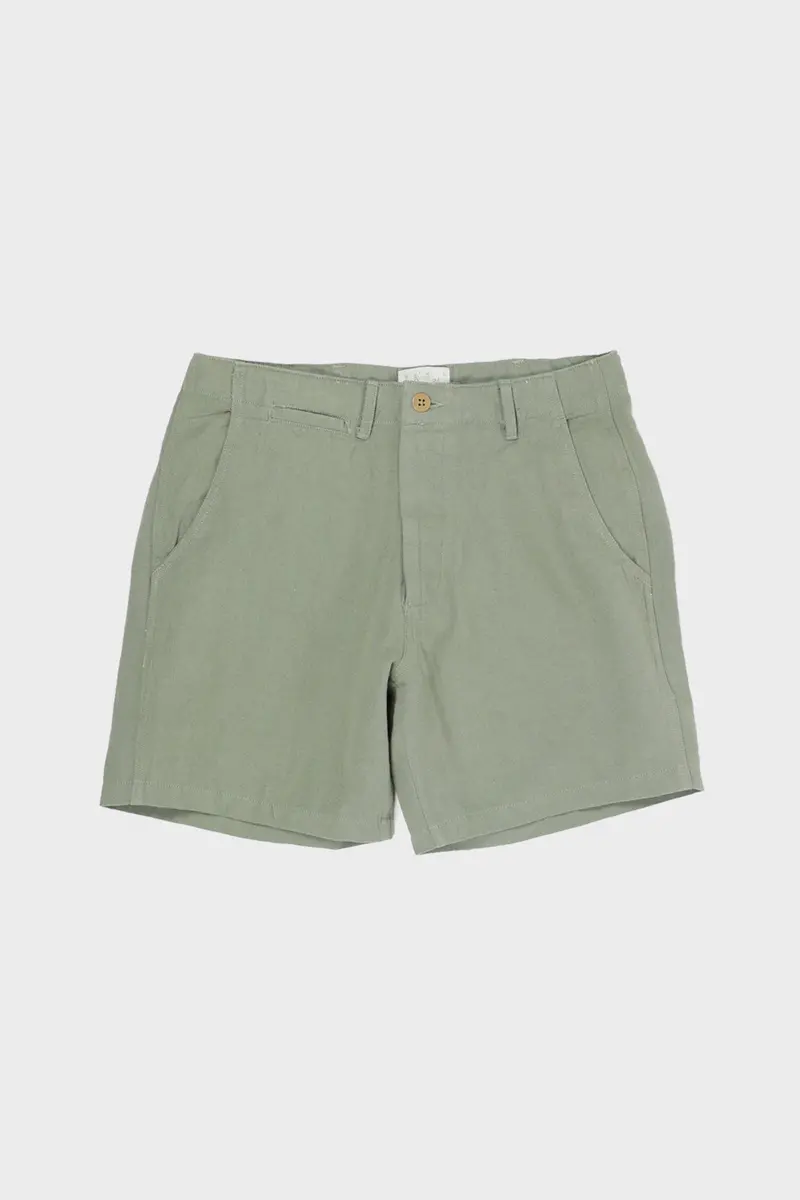 Faded Olive Cotton-Linen Shorts 1